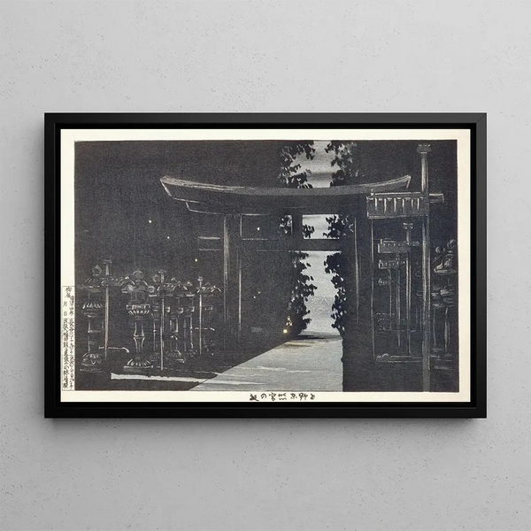 Evening at the Sanctuary of Tshg, Ueno, Tokyo - Kobayashi Kiyochika — framed artwork on a wall