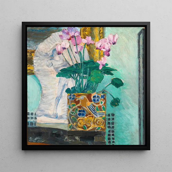 a flower still life with a cyclamen - Koloman Moser — framed artwork on a wall