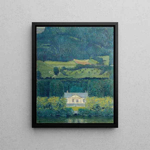 House in the Countryside by the Water - Koloman Moser — framed artwork on a wall