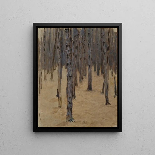 Forest of conifers under the snow - Koloman Moser — framed artwork on a wall