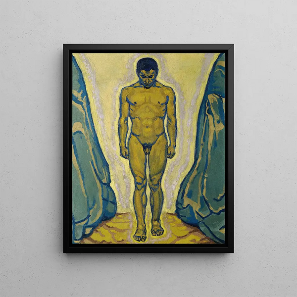 Young nude man standing between rocks - Koloman Moser — framed artwork on a wall