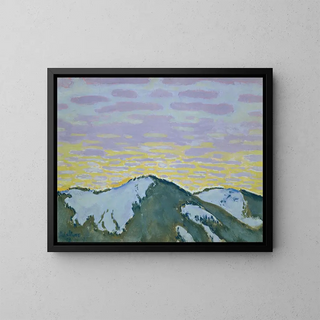 Snow-capped Mountain Peaks at Twilight - Koloman Moser — framed artwork on a wall