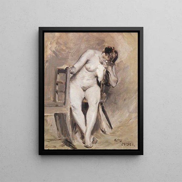 Female nude painting in studio - Koloman Moser — framed artwork on a wall