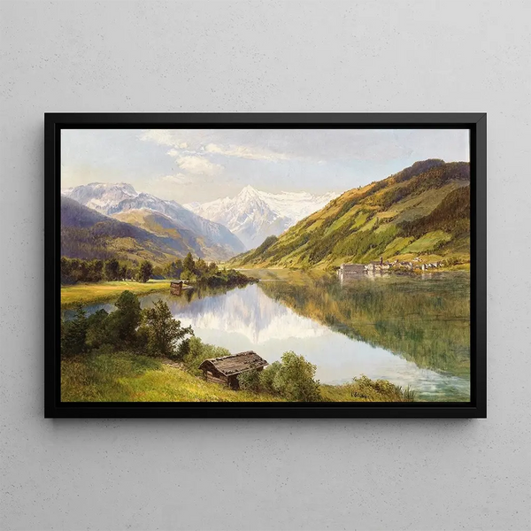 Vue de Zell am See avec le mont Kitzsteinhorn - Konrad Petrides — framed artwork on a wall