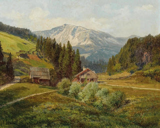 View of a mountain pasture with the Schneeberg in the background - Konrad Petrides — artwork view