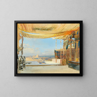 View of the Sphinx and the Pyramids of Giza - Konrad Petrides — framed artwork on a wall