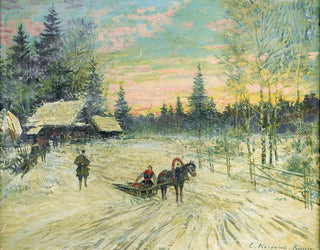 Young woman on a sled moving away from a hunter - Konstantin Alexeïevitch Korovine — artwork view