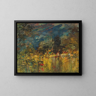 Boulevard parisien la nuit - Konstantin Alexeïevitch Korovine — framed artwork on a wall