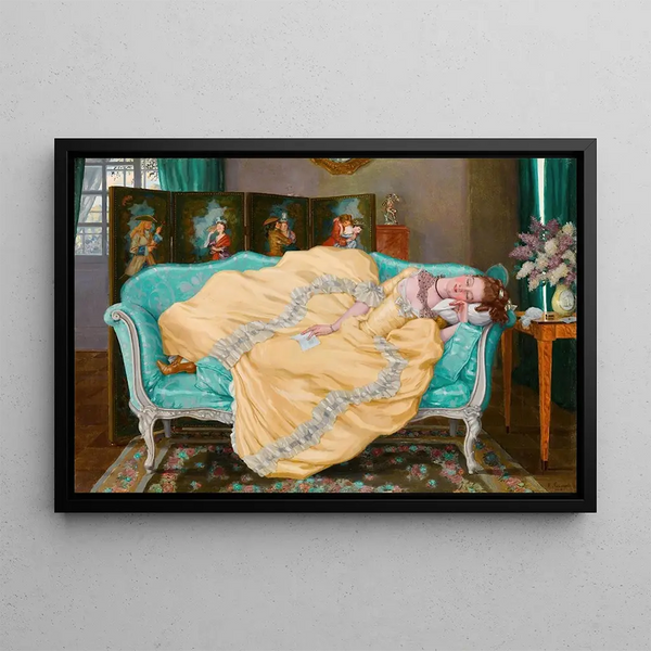 Dame endormie dans une chambre - Konstantin Andreevich Somov — framed artwork on a wall