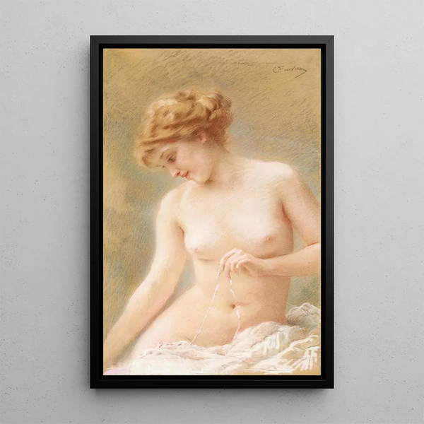 Nude Sitting - Konstantin Egorovich Makovsky — framed artwork on a wall