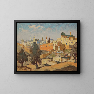 View of Jerusalem from the village of Silwan - Konstantin Ivanovich Gorbatov — framed artwork on a wall