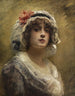 Portrait of a Young Girl with a White Fabric Cap - Konstantin Makovsky — artwork view