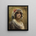 Portrait of a Young Girl with a White Fabric Cap - Konstantin Makovsky — framed artwork on a wall