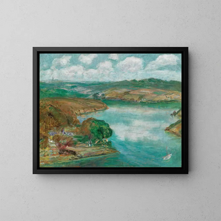 Landscape painting of the Blon Blon river in Brittany - Konstantin Pavlovich Kuznetsov — framed artwork on a wall