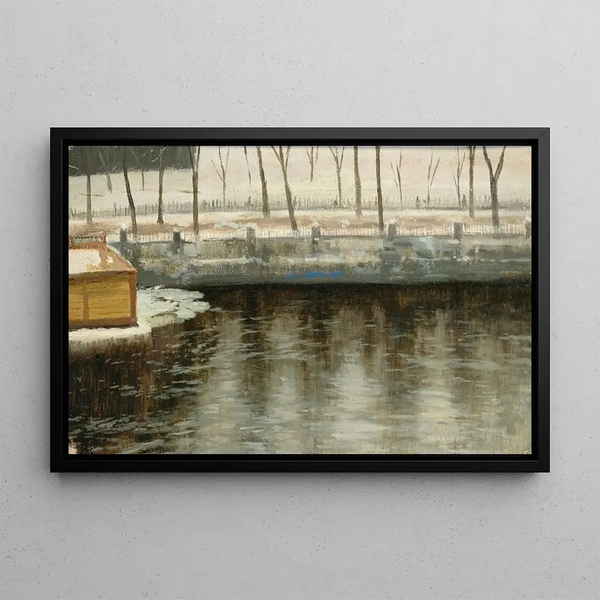 a winter park canal - Konstantin Yakovlevich Kryzhitsky — framed artwork on a wall