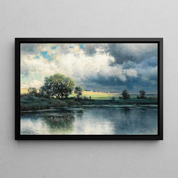 Landscape painting of a river at dusk - Konstantin Yakovlevich Kryzhitsky — framed artwork on a wall