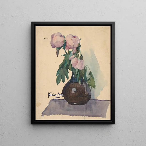 Vza with peonies - Konstantin Korovin — framed artwork on a wall