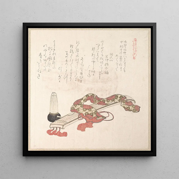 Koto, Japanese harp and sho - Kubo Shunman — framed artwork on a wall