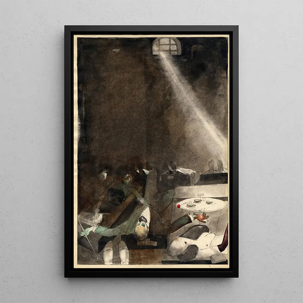 Thé de cinq heures à la morgue - Kārlis Padegs — framed artwork on a wall