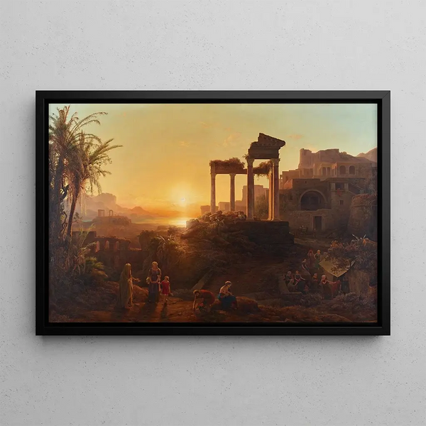 Landscape with Sunset - Károly Markó — framed artwork on a wall