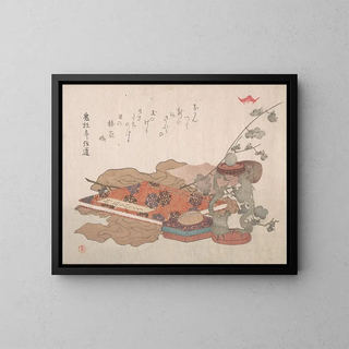 Support de livre contenant une boule de cristal et un morceau de tissu - Kubo Shunman — framed artwork on a wall