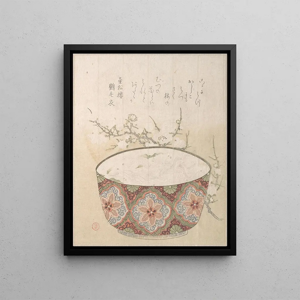 Bowl with whitebaits and plum blossoms - Kubo Shunman — framed artwork on a wall