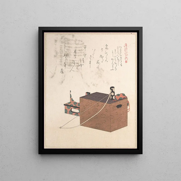 Box for the Sugoroku game A kind of arch and backgammon drum - Kubo Shunman — framed artwork on a wall