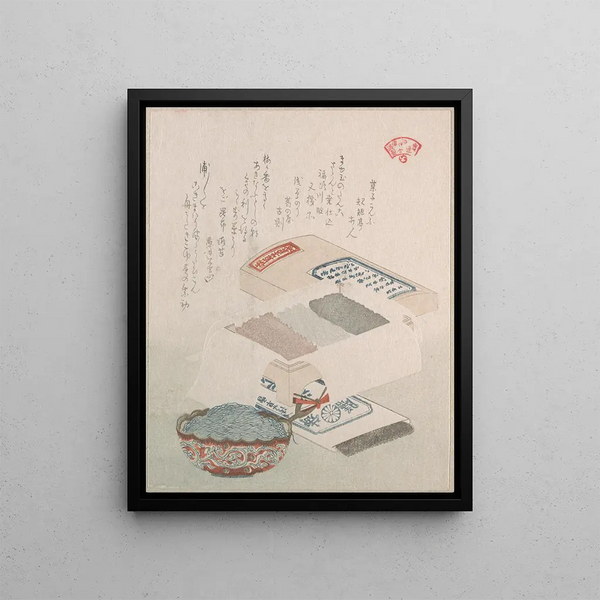 Gâteaux et aliments à base d'algues - Kubo Shunman — framed artwork on a wall