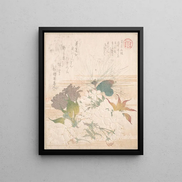 Cherry Blossom and Pine Cone - Kubo Shunman — framed artwork on a wall