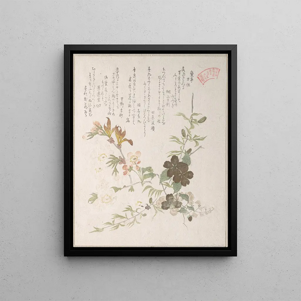Cherry Blossom and Yamabuki Flowers - Kubo Shunman — framed artwork on a wall