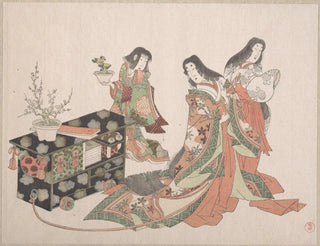 Dames de cour traînant un cabinet sur le sol - Kubo Shunman — artwork view