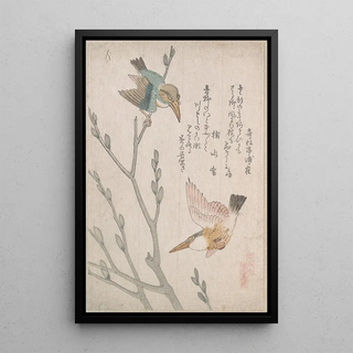 Martins-pêcheurs et saules - Kubo Shunman — framed artwork on a wall