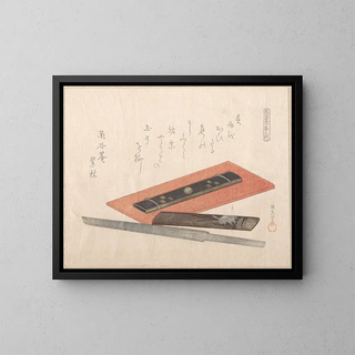 Couteau et deux poignées de couteau - Kubo Shunman — framed artwork on a wall