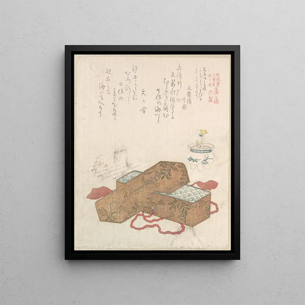 Mailbox with letter and flower pot - Kubo Shunman — framed artwork on a wall
