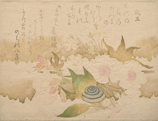 Poems of the New Year, snail and cherry blossoms - Kubo Shunman — artwork view