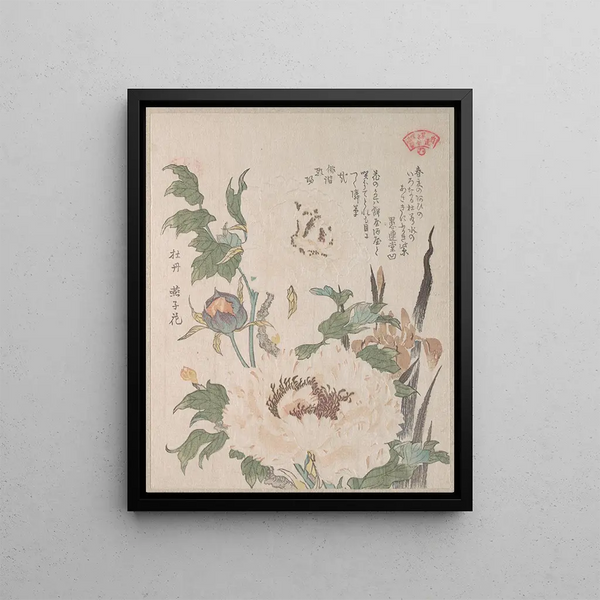 Peonies and Irises - Kubo Shunman — framed artwork on a wall
