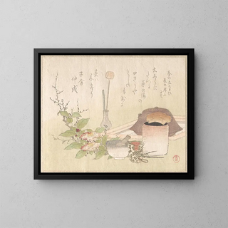 Ensemble d'ustensiles pour la cérémonie du thé - Kubo Shunman — framed artwork on a wall