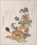 Two women looking at themselves in mirrors - Kubo Shunman — artwork view