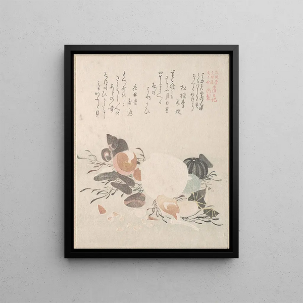 various shells with algae - Kubo Shunman — framed artwork on a wall