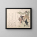 Young woman on the back of a horse accompanied by a driver - Kubo Shunman — framed artwork on a wall