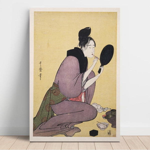 Reproduction of the painting Kuchi-beni - Painting the lips - Kitagawa Utamaro