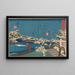Scene of snow river and characters - Kunikazu Utagawa — framed artwork on a wall