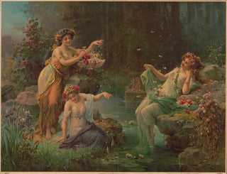 three women in draped fabric with flowers and butterflies - Kunstanstalten AG — artwork view