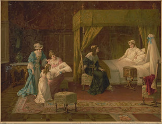 Women admiring the newborn while the mother rests in bed - Kunstanstalten AG — artwork view