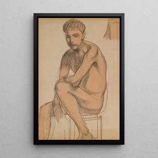 Boy Sitting - Kuzma Petrov-Vodkin — framed artwork on a wall