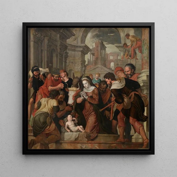 L'Adoration des bergers - Lambert Van Noort — framed artwork on a wall