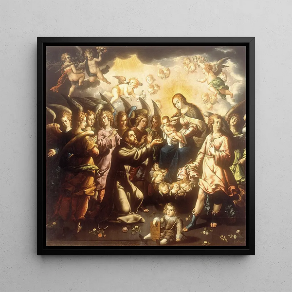 L'Apparition de la Vierge et de l'Enfant à Saint François - José Jurez — framed artwork on a wall
