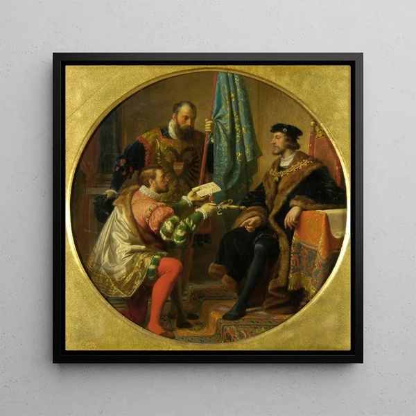 Emperor Charles V and King Francis I at Pavia 1525 - Karl von Blaas — framed artwork on a wall