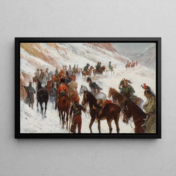Reproduction of the painting L’armée Napoléonienne crossing the Somosierra pass by Jan van Chelminski