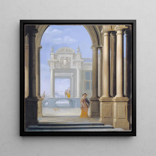 The Entrance of a Palace - Dirck Van Delen — framed artwork on a wall